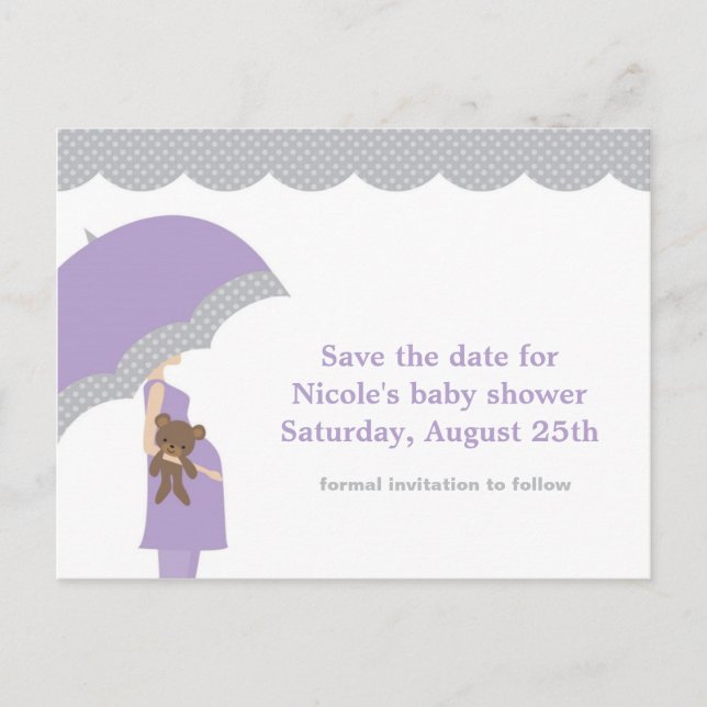 Lavender Umbrella Baby Shower Save the Date Announcement Postcard (Front)