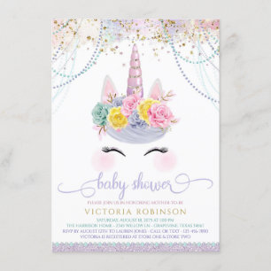Lavender Unicorn Girl Baby Shower Invitation