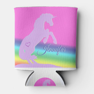Lavender Unicorn Silhouette (rainbow background) Can Cooler
