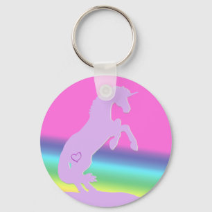 Lavender Unicorn Silhouette (rainbow background) Key Ring