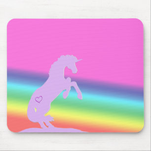 Lavender Unicorn Silhouette (rainbow background) Mouse Mat
