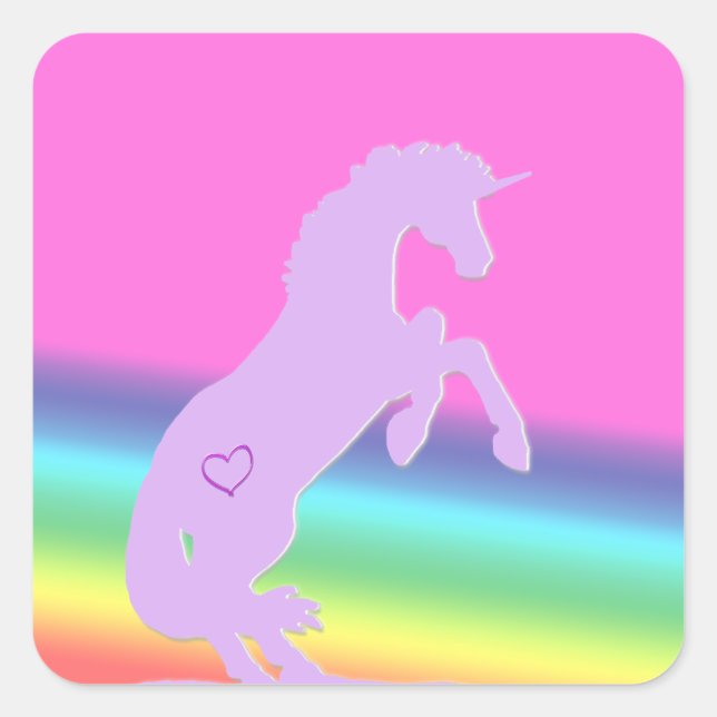 Lavender Unicorn Silhouette (rainbow background) Square Sticker (Front)