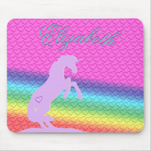 Lavender Unicorn Silhouette (rainbow/hearts) Mouse Mat
