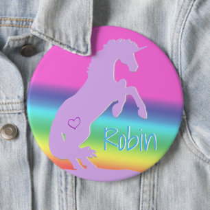 Lavender Unicorn Silhouette (rainbow/personalise) 6 Cm Round Badge