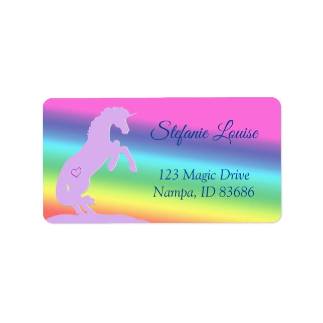 Lavender Unicorn Silhouette (rainbow/personalise) Label (Front)