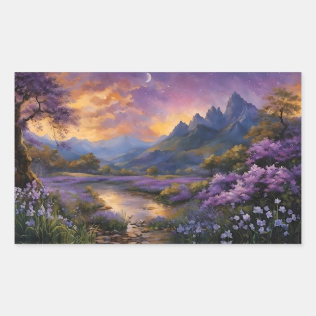 Lavender Valley at Dawn  Rectangular Sticker (Front)