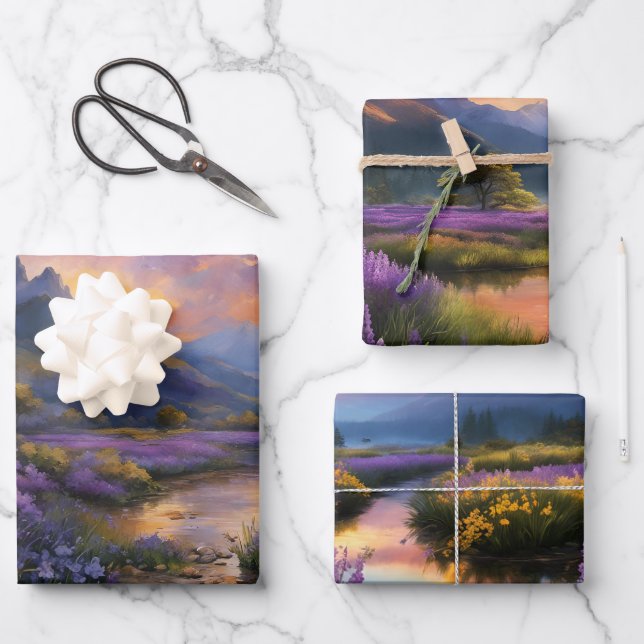 Lavender Valley at Dawn  Wrapping Paper Sheet (Front)