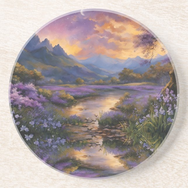 Lavender Valley Floral Reflection at Dawn  Coaster (Front)