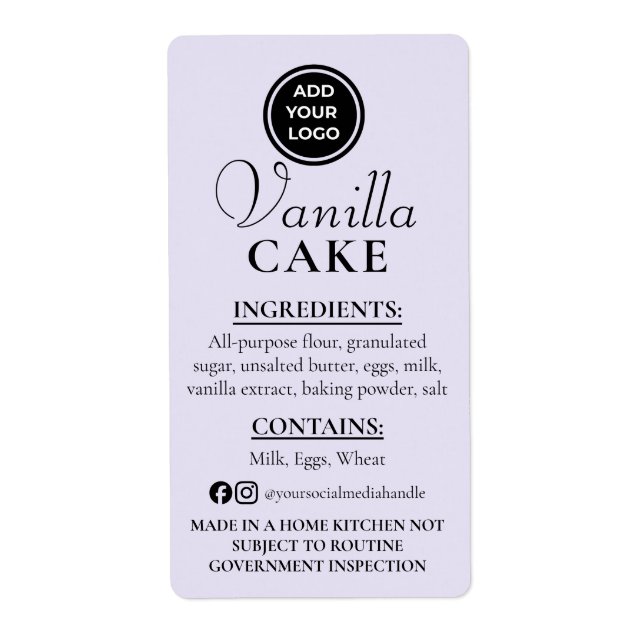 Lavender Vanilla Cake Cottage Ingredient Label (Front)