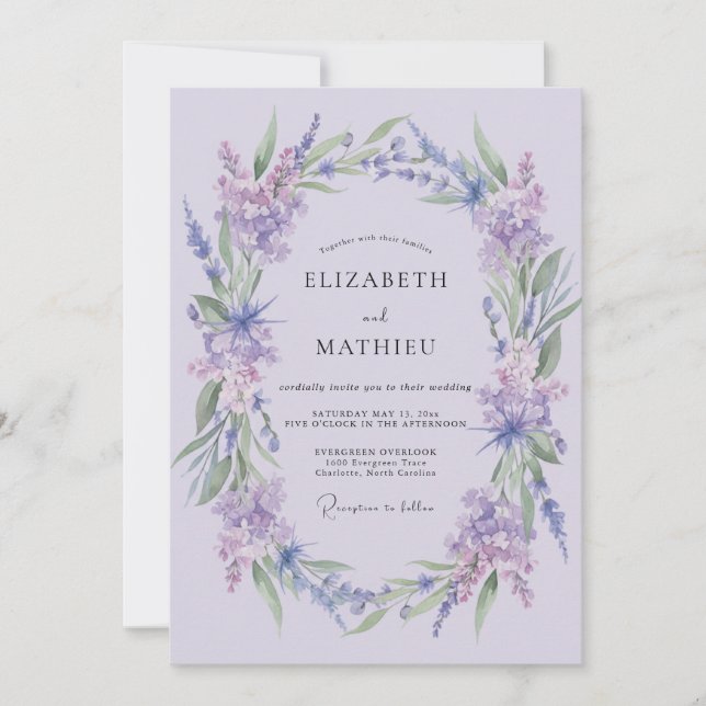 Lavender Verdant Flourish Wedding Invitation (Front)