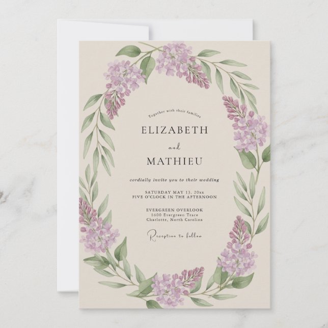 Lavender Verdant Garland Wedding Invitation (Front)