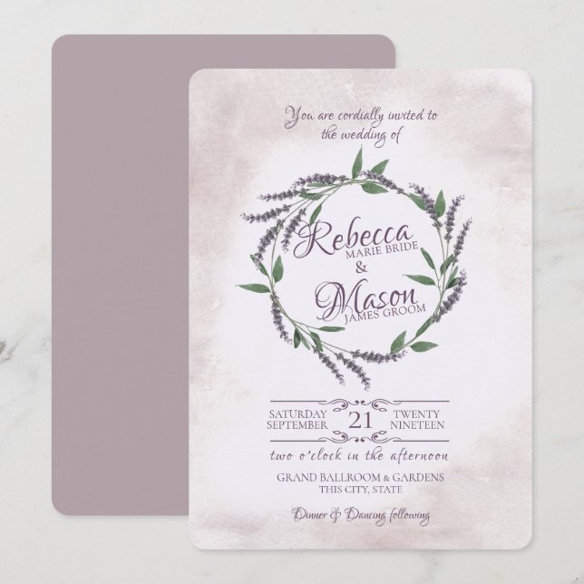 Lavender Vine Ring Wedding Invitation (Front/Back)