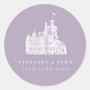 Lavender Vintage Castle Destination Wedding Classic Round Sticker