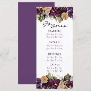 Lavender Vintage Floral Elegant Wedding Menu