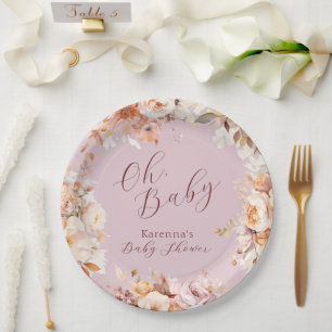 Lavender Vintage Floral Fall Oh Baby Shower Paper Plate