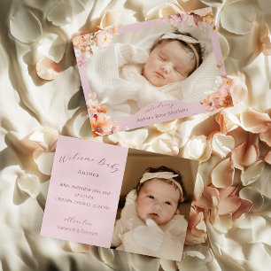Lavender Vintage Floral Fall Two Photo Birth Announcement