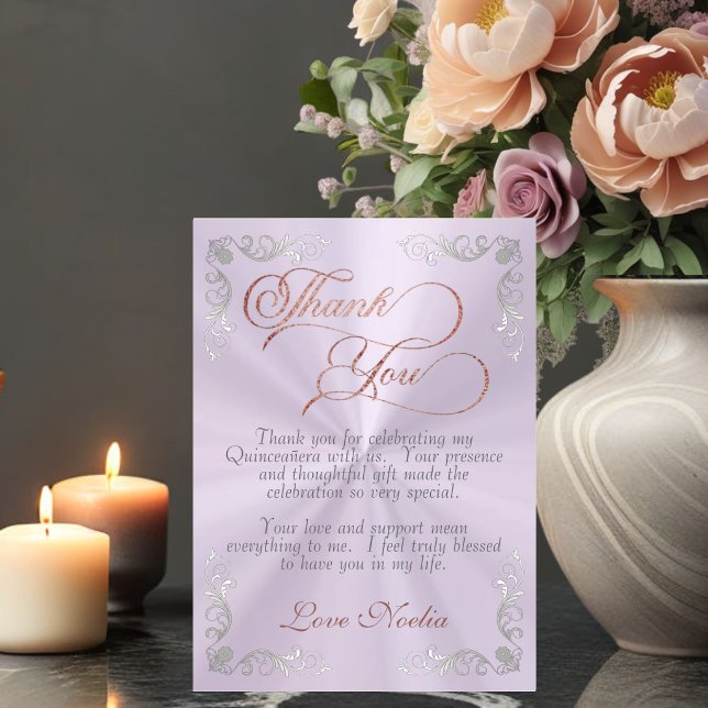 Lavender - Vintage Frame & Tiara Quinceanera Thank You Card (Creator Uploaded)