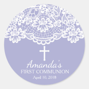 Lavender Vintage Lace First Holy Communion Sticker