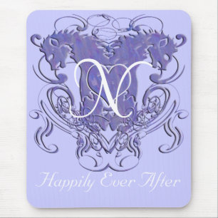 Lavender Vintage Lions with Swirls Monogram Mouse Mat