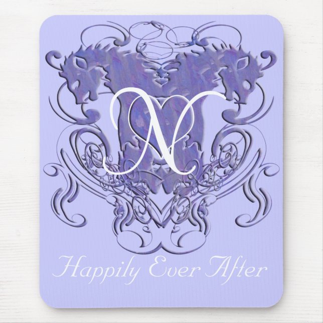 Lavender Vintage Lions with Swirls Monogram Mouse Mat (Front)