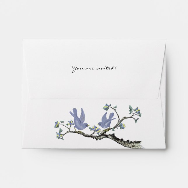 Lavender Vintage Love Birds Floral Wedding Envelope (Back (Top Flap))