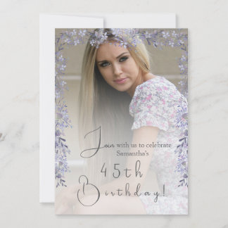Lavender Vintage Photo Birthday Invitation