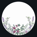 Lavender Vintage Red Rose and Eucalyptus Classic Round Sticker<br><div class="desc">An elegant and vintage design featuring red roses,  eucalyptus,  and lavender painted in romantic watercolor.</div>