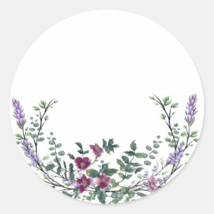 Lavender Vintage Red Rose and Eucalyptus Classic Round Sticker