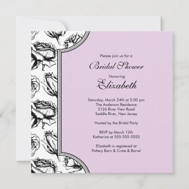 Lavender Vintage Roses Bridal Shower Invitation (Front)