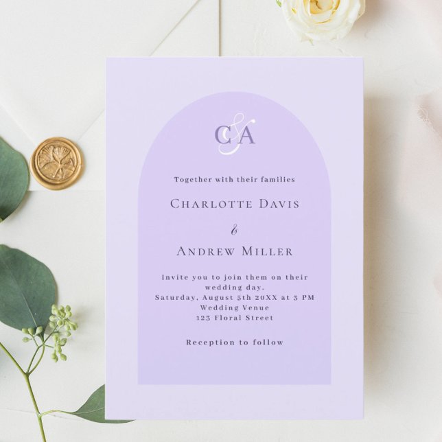 Lavender violet arch monogram simple wedding invitation (Creator Uploaded)