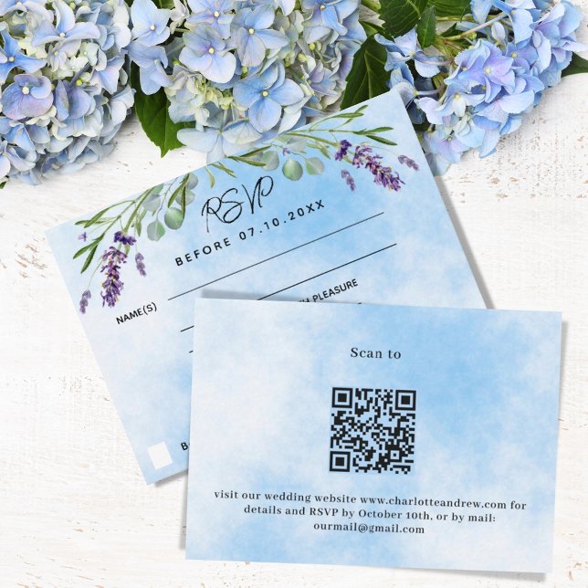 Lavender violet blue menu QR wedding response RSVP (Creator Uploaded)