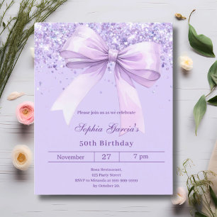 Lavender violet bow birthday invitation