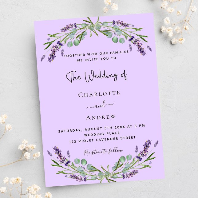 Lavender violet eucalyptus greenery wedding invitation postcard (Creator Uploaded)