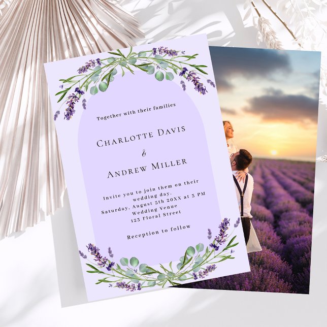 Lavender violet floral arch photo luxury wedding invitation (Creator Uploaded)