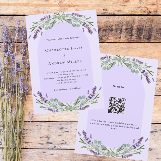 Lavender violet floral arch QR RSVP luxury wedding Invitation (Creator Uploaded)