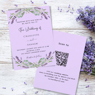 Lavender violet floral greenery QR luxury wedding Invitation