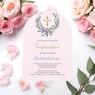 Lavender violet floral wreath arch Confirmation Invitation
