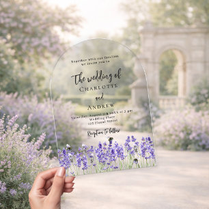 Lavender violet florals arch clear wedding acrylic invitations