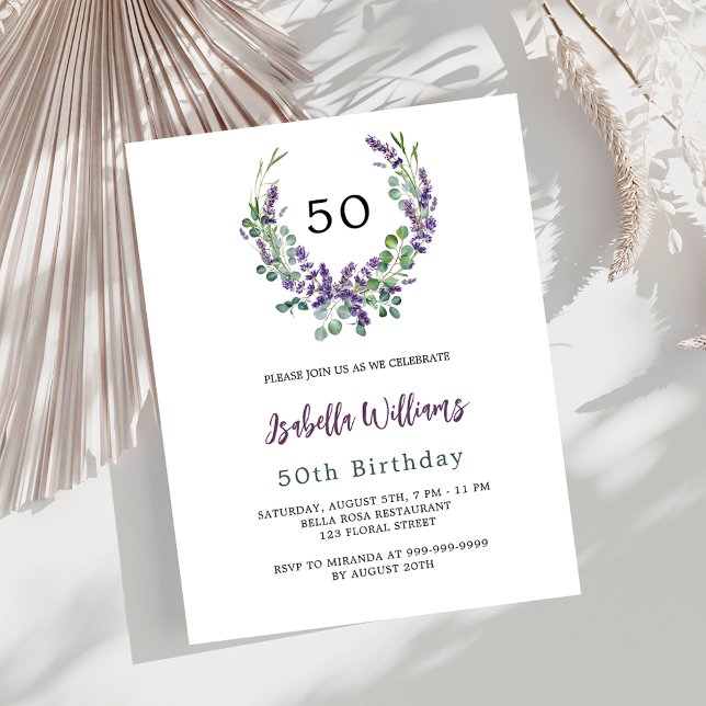 Lavender violet florals budget birthday invitation (Creator Uploaded)
