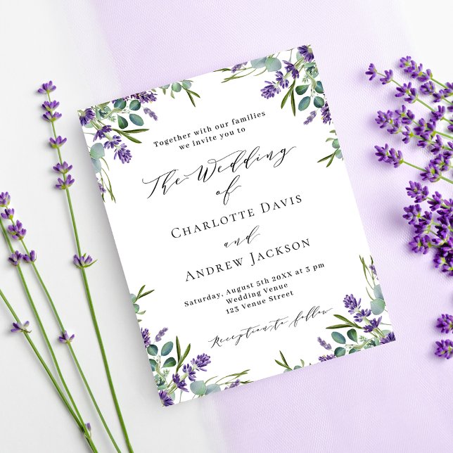 Lavender violet florals budget wedding invitation (Creator Uploaded)