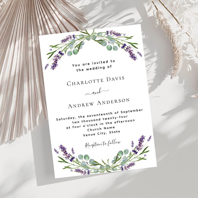 Lavender violet florals greenery formal wedding invitation (Creator Uploaded)