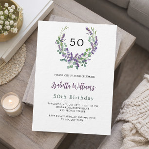 Lavender violet florals greenery luxury birthday invitation