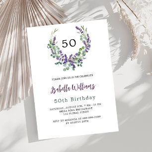 Lavender violet florals greenery luxury birthday invitation