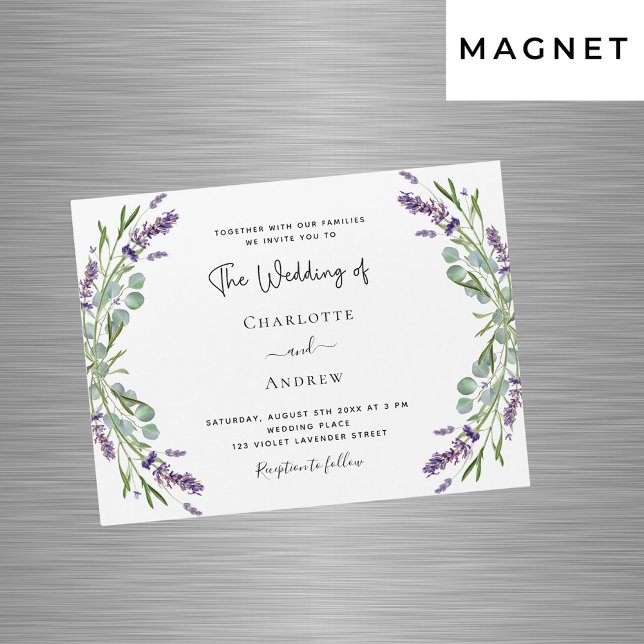Lavender violet florals greenery luxury wedding magnetic invitation (Creator Uploaded)