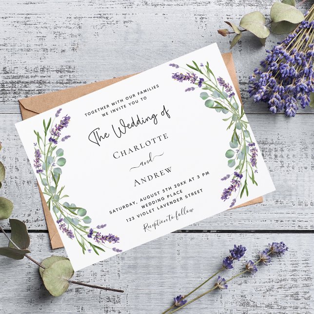 Lavender violet florals greenery wedding  invitation (Creator Uploaded)
