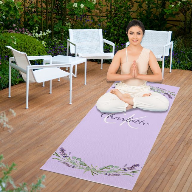 Lavender violet florals monogram initials name yoga mat (Creator Uploaded)