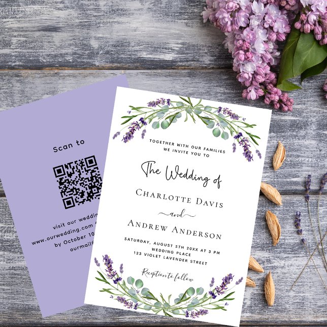 Lavender violet florals QR code RSVP wedding  Invitation (Creator Uploaded)