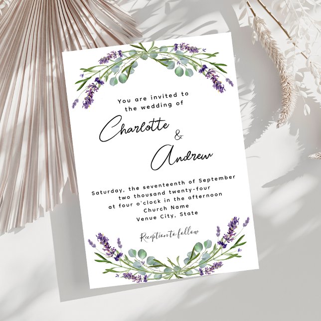 Lavender violet florals script luxury wedding invitation (Creator Uploaded)