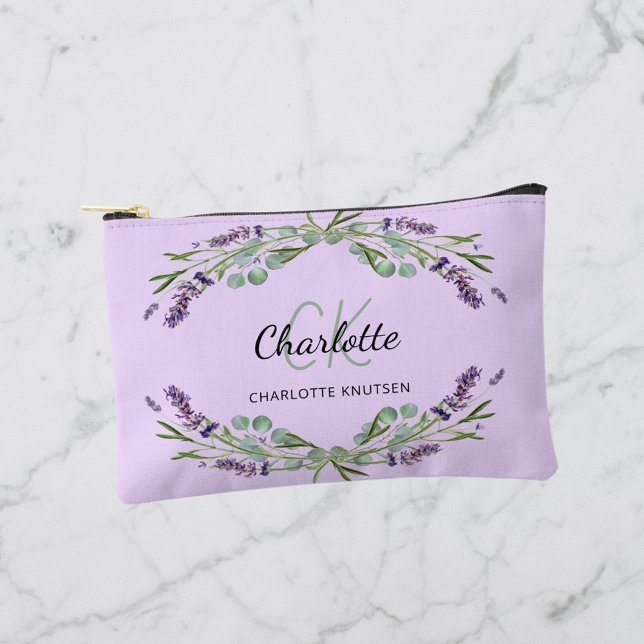 Lavender violet flowers name monogram accessory pouch (Creator Uploaded)