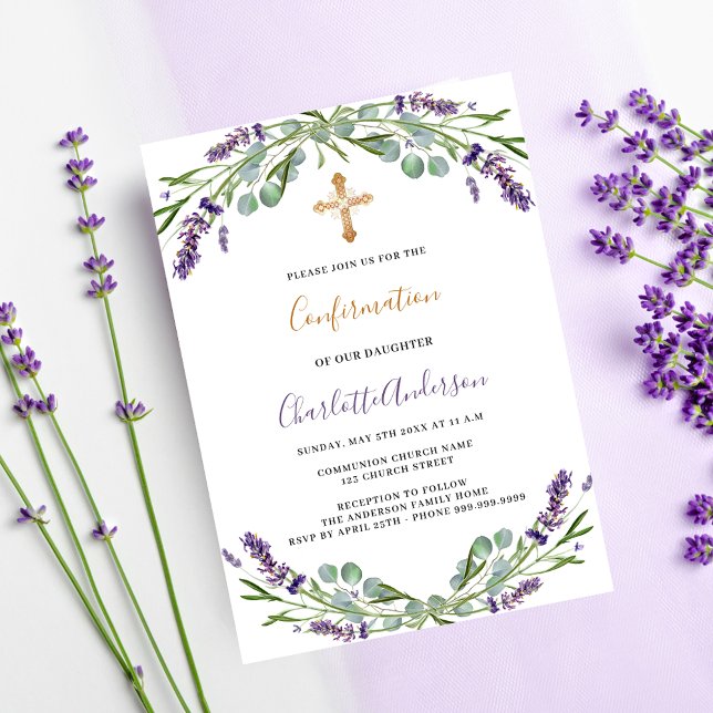 Lavender violet greenery luxury Confirmation Invitation (Creator Uploaded)